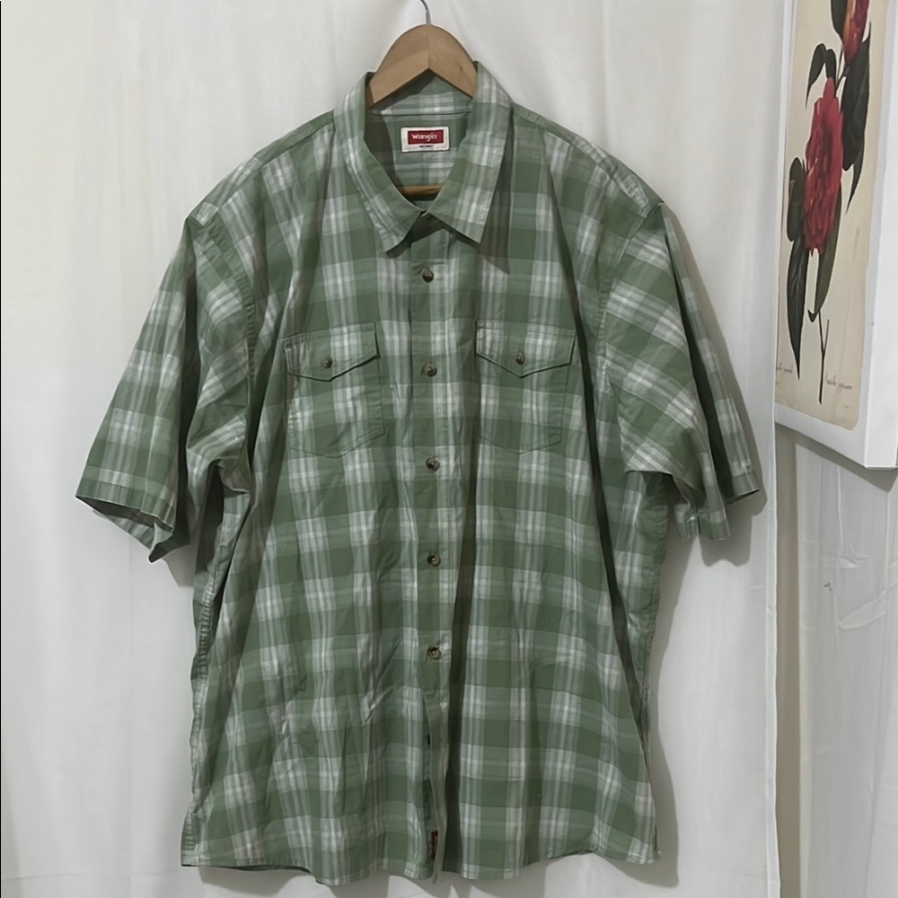 Wrangler Green Striped Short Sleeve Shirt size 3XL